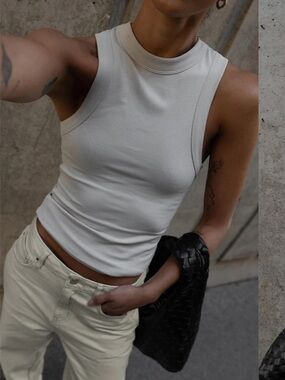 All Things Golden Taupe (Slate) Ribbed Tank Top - Small Sleeveless Women’s Top